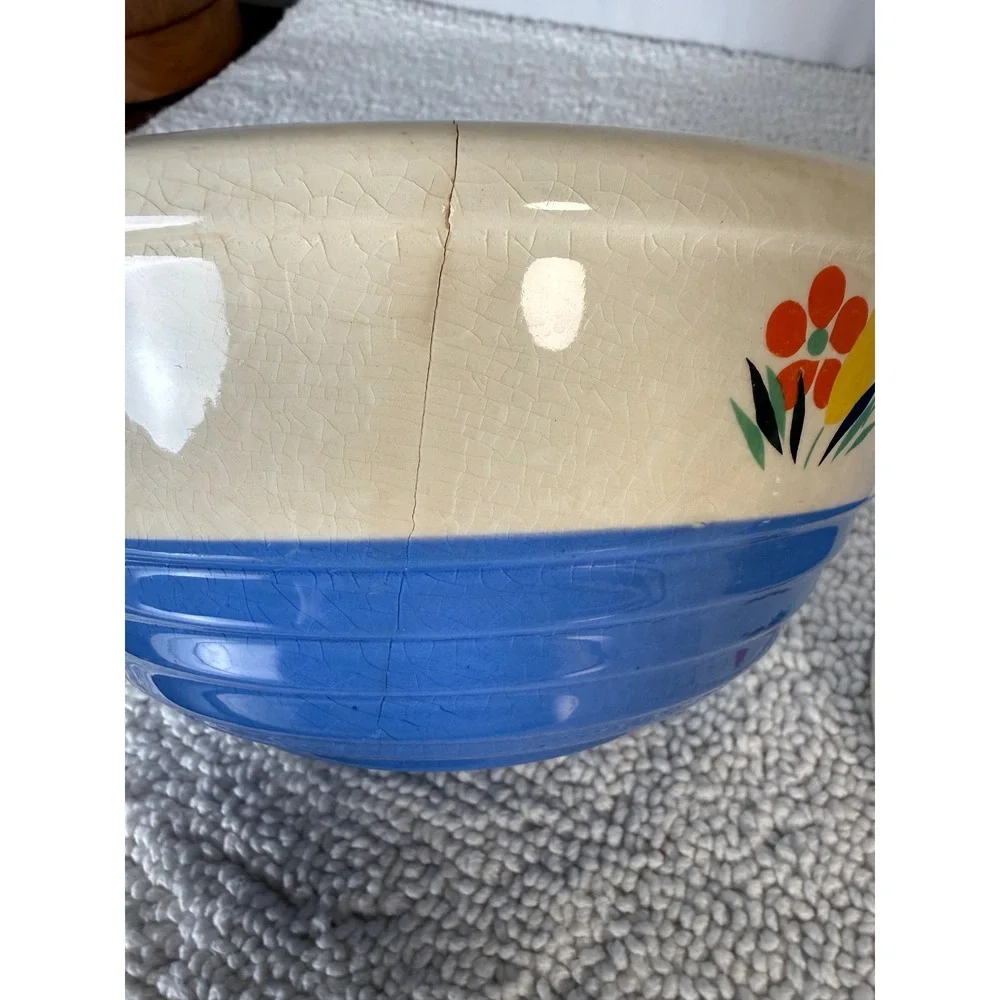 Vintage Universal Pottery Mixing Bowl Blue Floral Pattern Nesting‎ Bowls 2